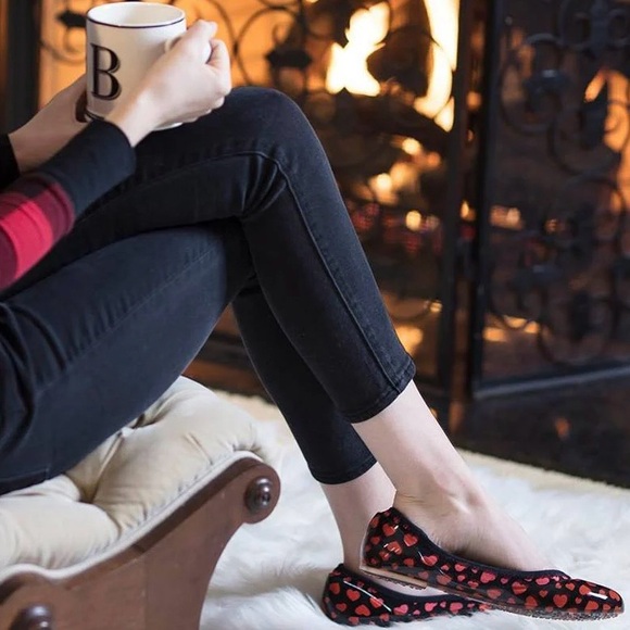 ja-vie hearts jelly flats shoes flexible casual black & red 9.5. NWOT - Picture 11 of 12